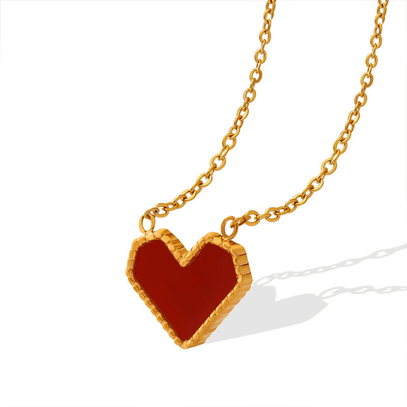 Wholesale French Style Love Heart Collarbone Chain Necklace,  18K Gold Plated Titanium Steel,  Fashion Jewelry Accessory