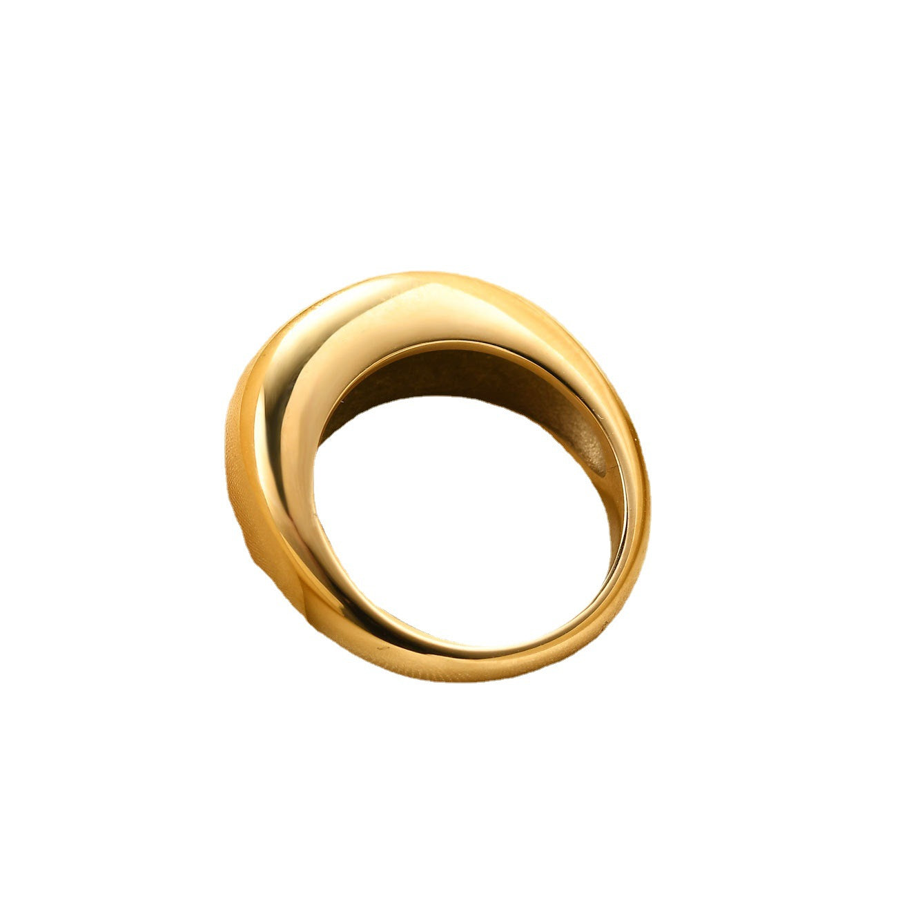 Wholesale  oval smooth round arc 18K gold  titanium steel ring