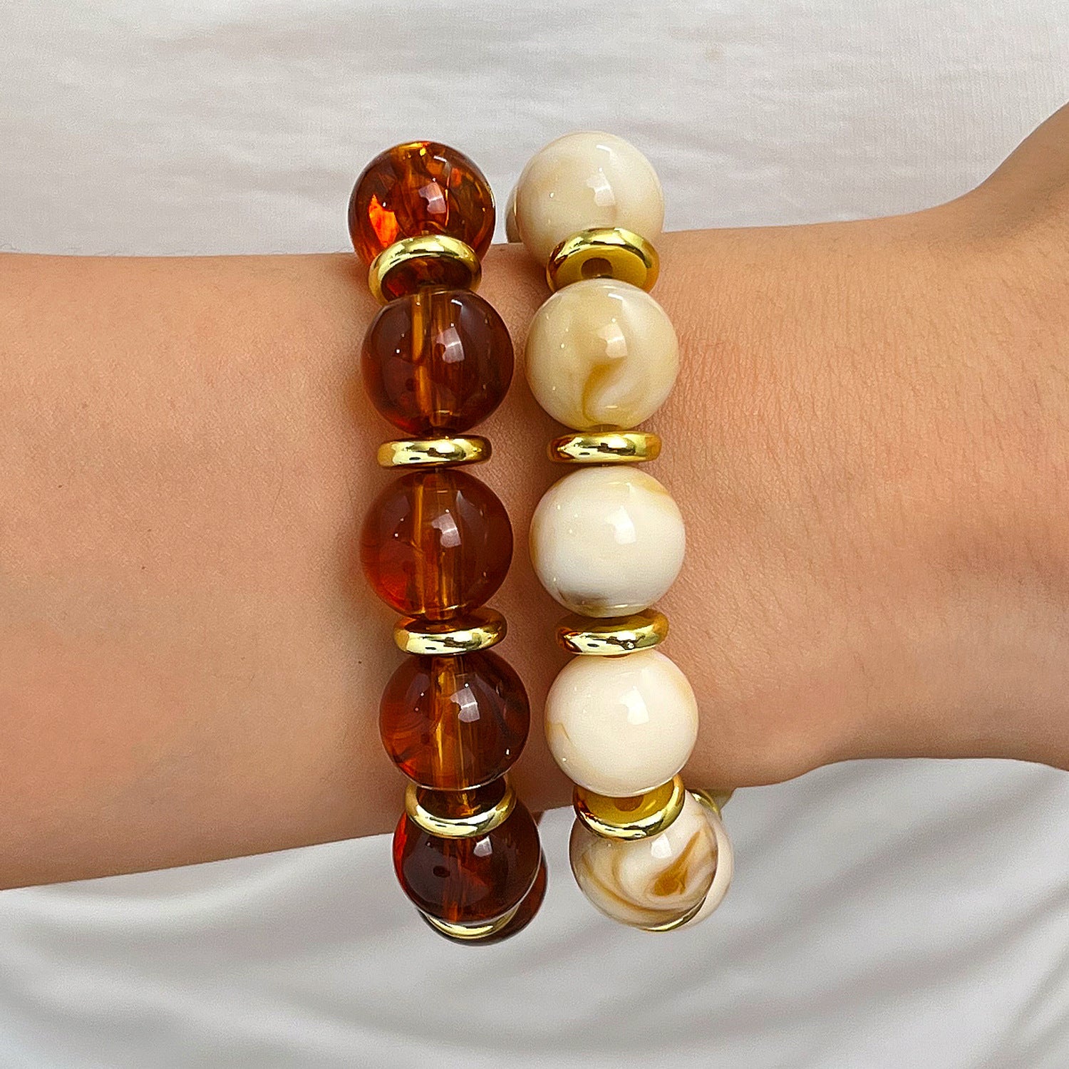 Wholesale Stylish Macaron Marble Resin Cube Bracelet Retro Gold Bead Design Everyday Unisex Jewelry Accessory Gift Resale