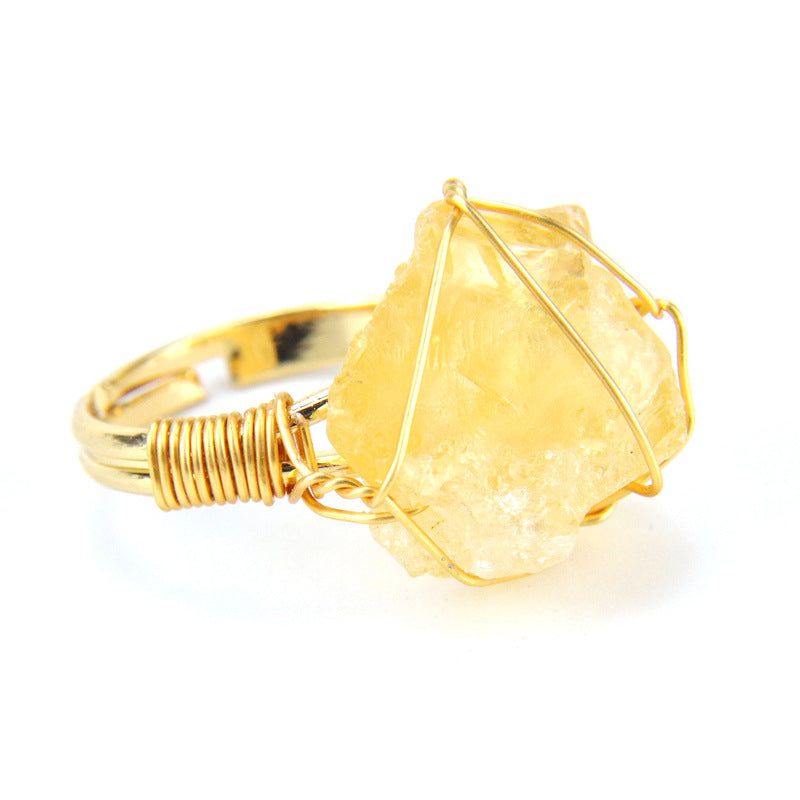 Wholesale Hand Wound Raw Stone Natural Stone Agate Adjustable Ring ACC-RS-HanX001