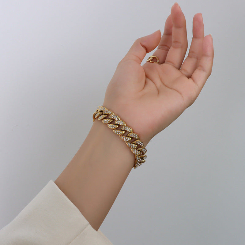 Wholesale Cuban bracelet alloy double row Diamond couple bracelet