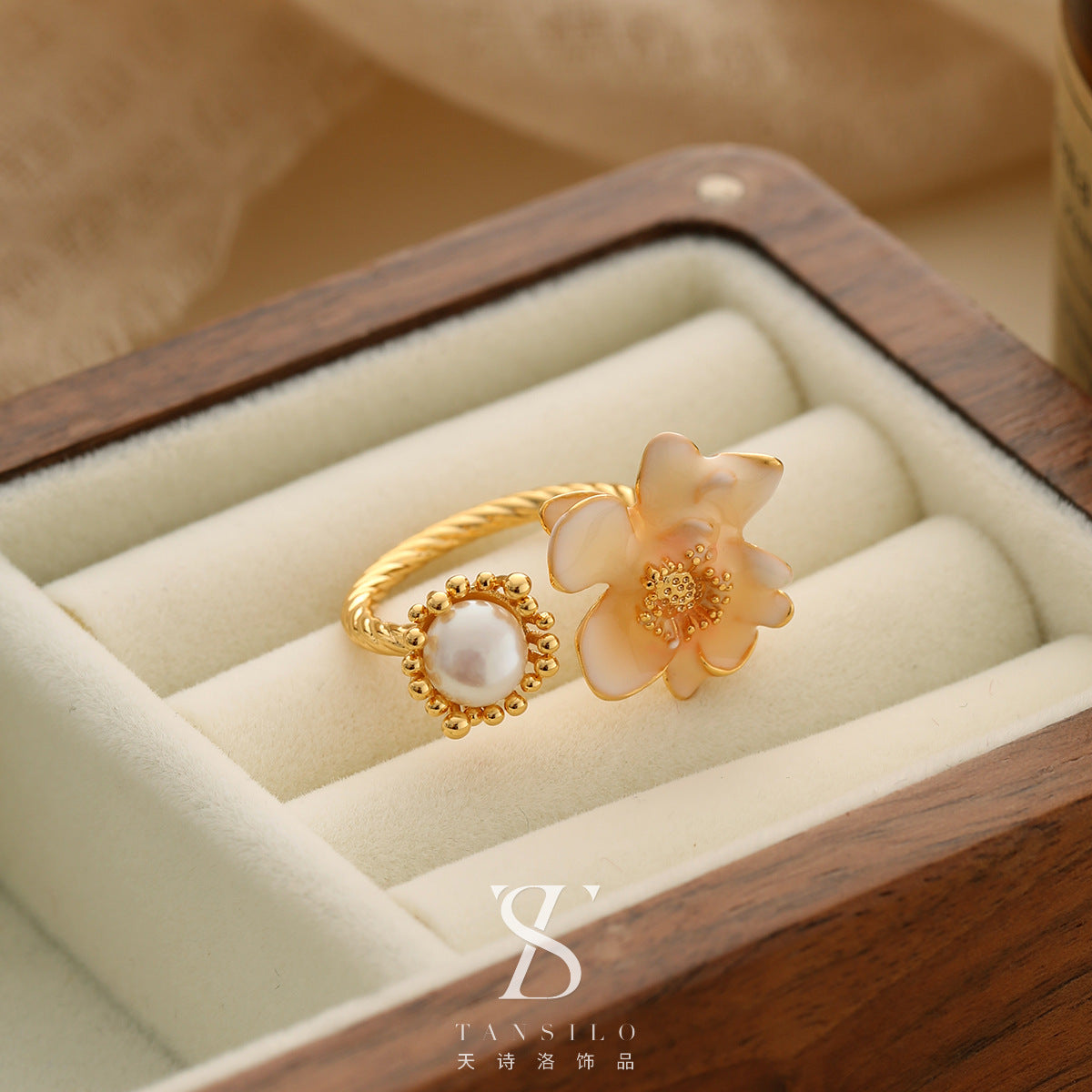 Wholesale Real Pearl Butterfly Ring Opening Ring Adjustable Non-fading Index Finger Ring