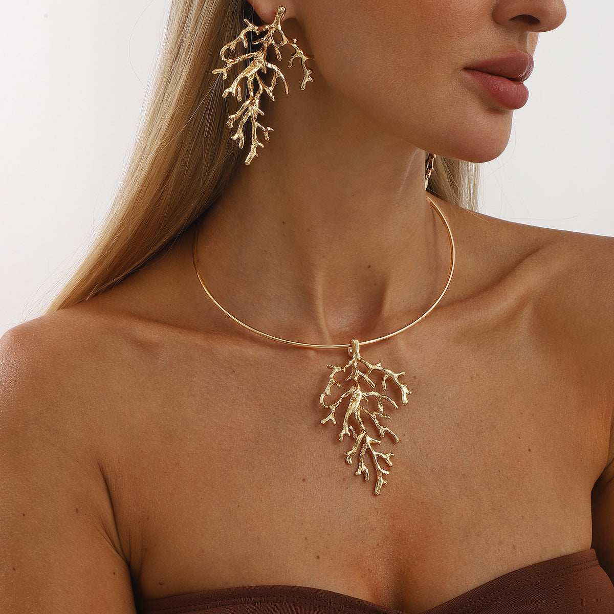 Wholesale Exaggerated Branches Coral Beach Holiday Summer Small Earrings Necklace