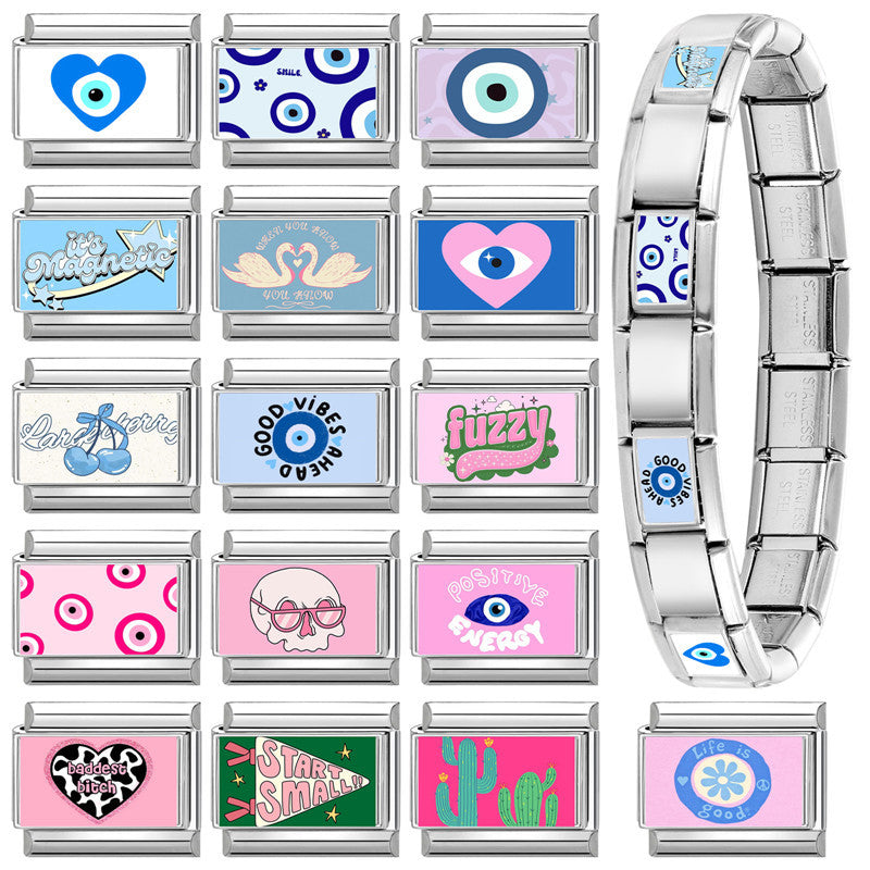 Wholesale 9mm Italian Charm Starter Bracelets DIY square Single Section Creative Stainless Steel Composable Bracelet