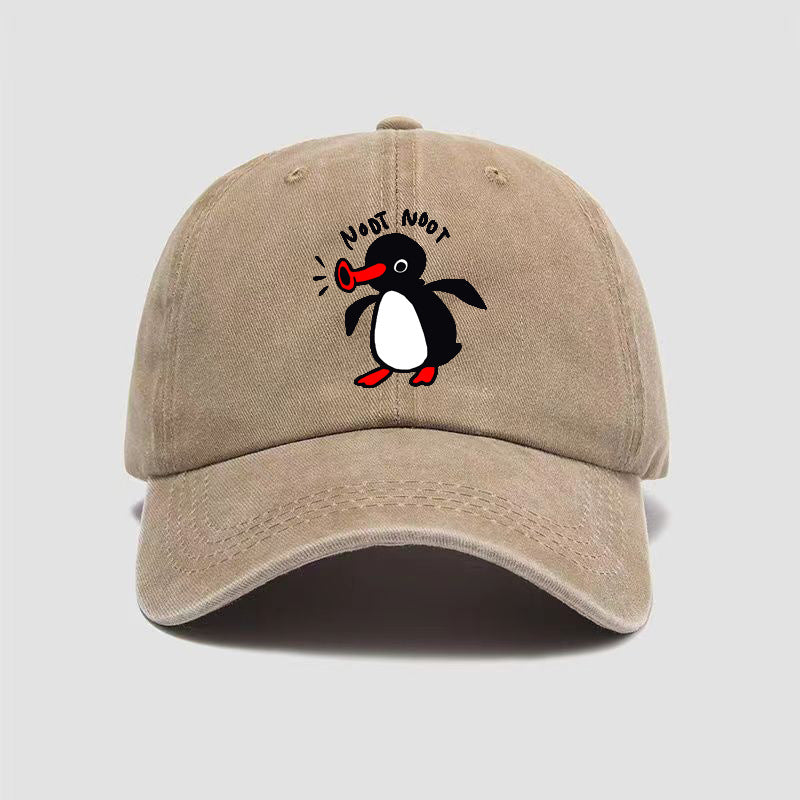 Wholesale  Curved Brim Washed Cotton Cartoon Print Penguin Baseball Cap
