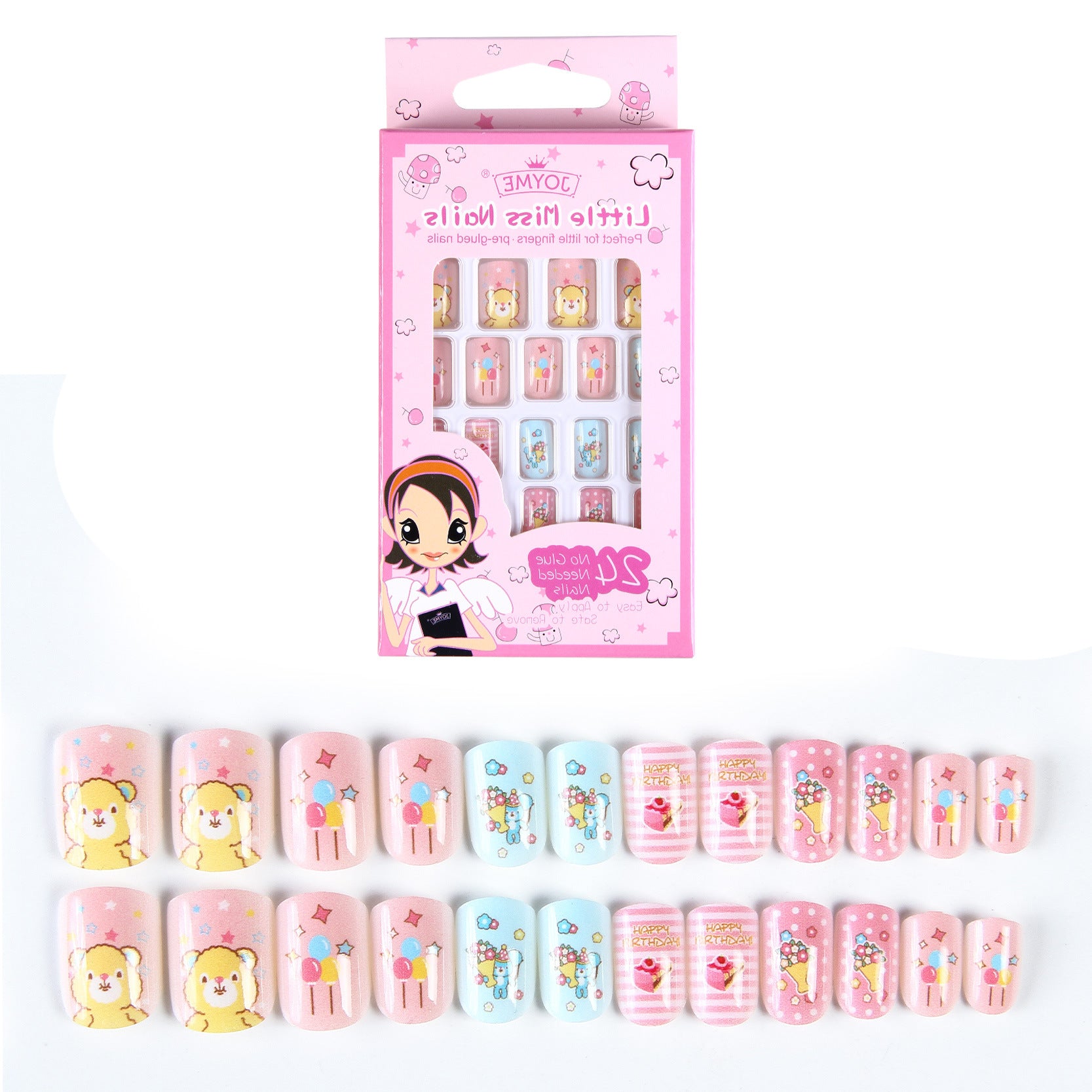Wholesale Children's Press on Nails Kits 24 Solid Color Back Glue Nail Art Pieces ACC-NS-XKQ004