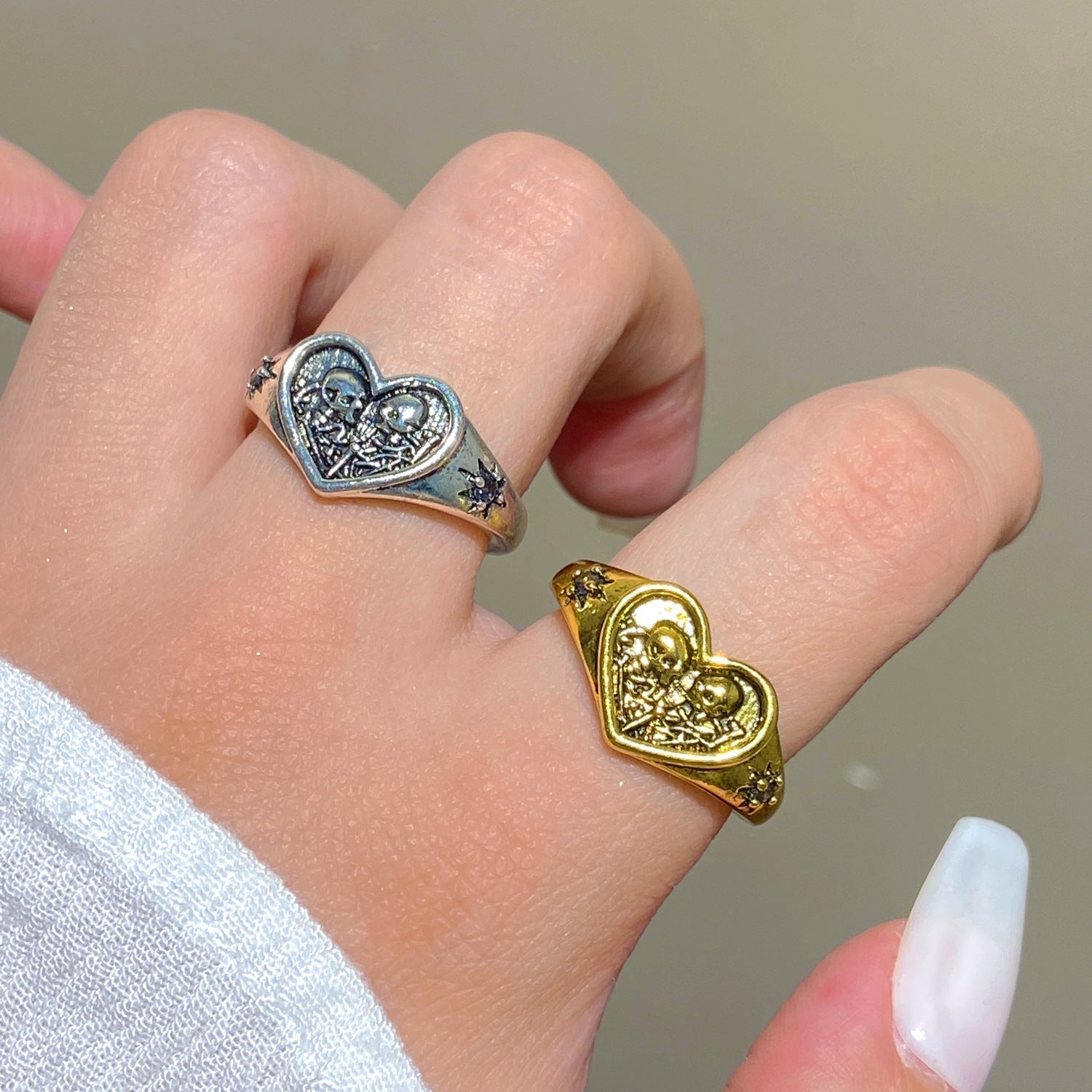 Wholesale Gothic Skull Heart Couple Ring Adjustable  Fashion Accessory Gift