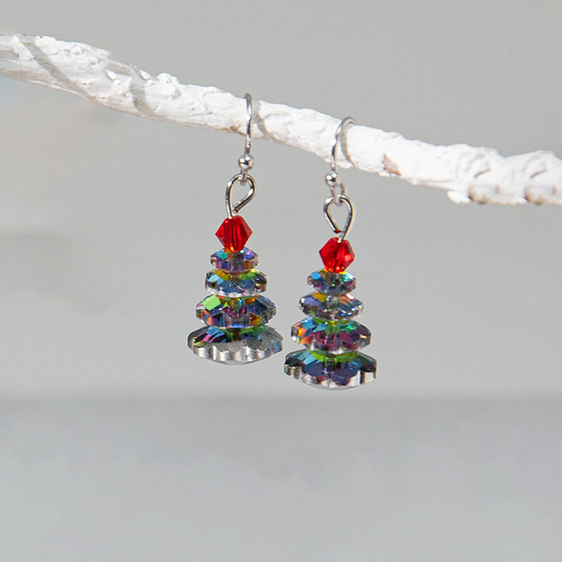 Wholesale Crystal-plated Christmas tree earrings