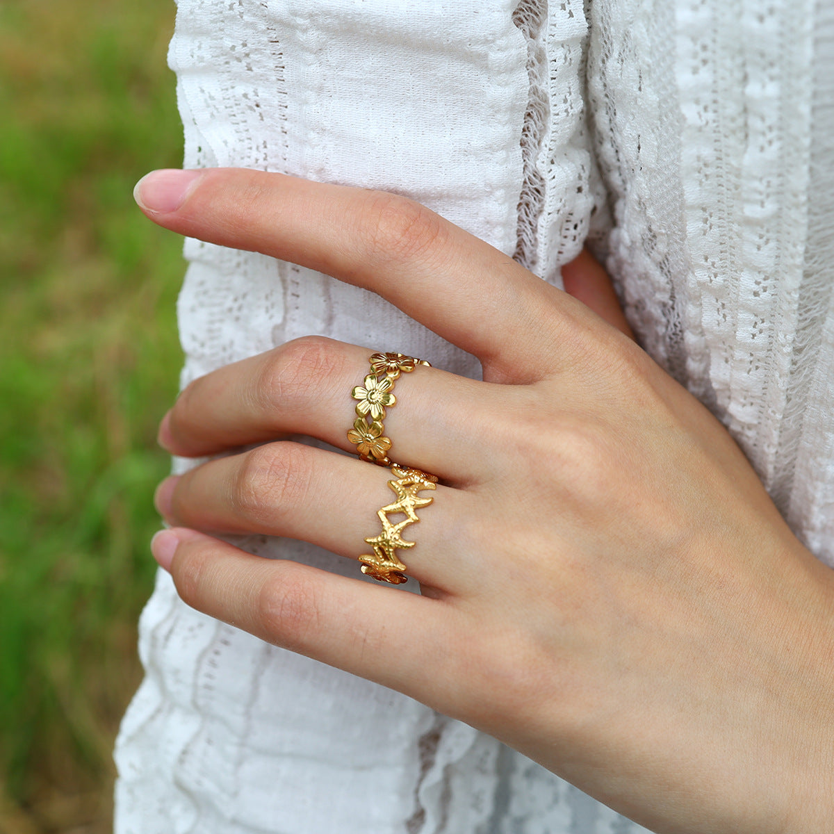 Wholesale  stainless steel flower ring opening adjustable ring