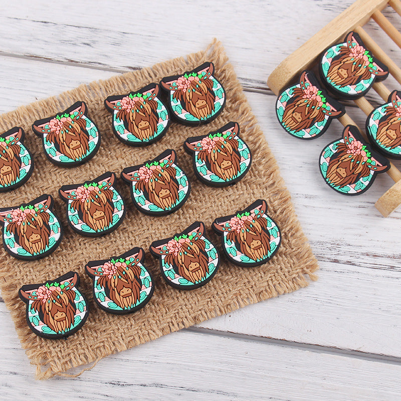 Wholesale 10pcs Cartoon Western Style Bull Head Silicone Beads Focal Beads DIY Beadable Pen Accessories ACC-BDS-GuangTian018