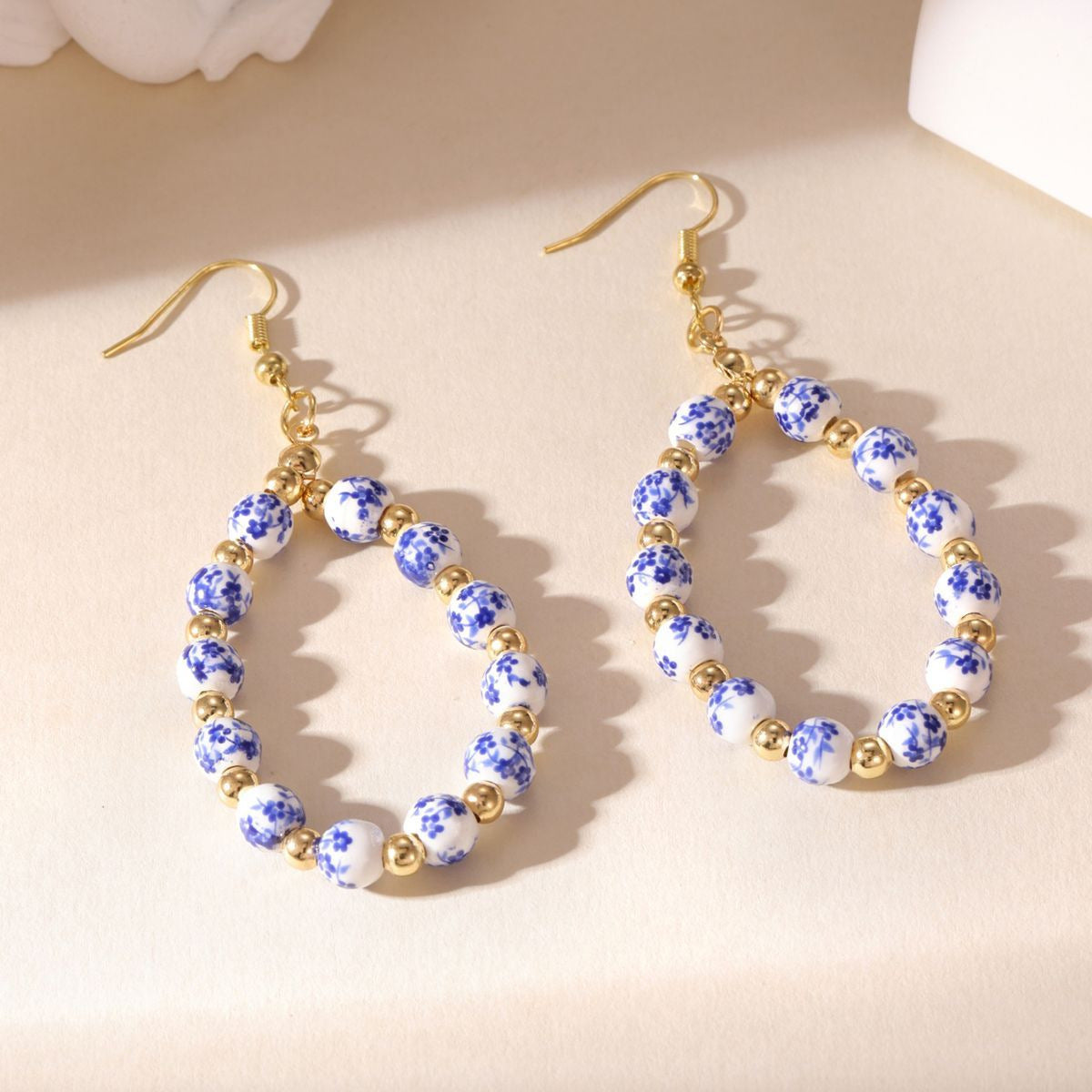 Wholesale Cup and Plate Shaped Ceramic Blue and White Porcelain Earrings
