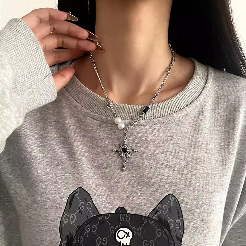 Wholesale Fireworks Cross Pendant Stitching Pearl Necklace