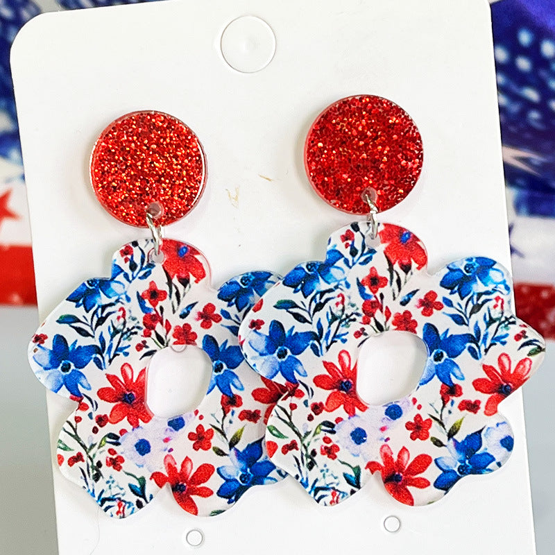 Wholesale 2 Pairs/pack American Independence Day Flower Pentagram Love Acrylic Earrings ACC-ES-HY039