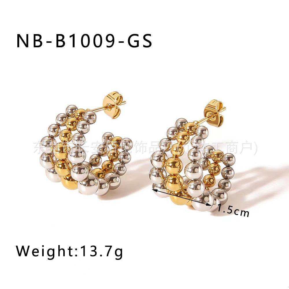 Wholesale Three-layer C-shaped Stainless Steel Earrings Light Luxury Earrings Steel Bead Earrings ACC-ES-BaiL004