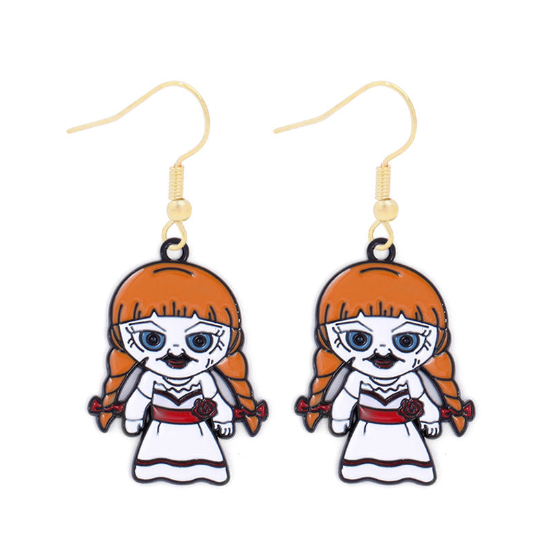 Wholesale Halloween Alloy Oil Drop Horror Pirate Skull Pumpkin Earrings ACC-ES-BinLi008