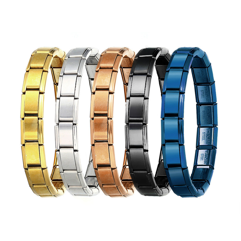 Wholesale Italian Style Stainless Steel Modular Square Block Elastic Bracelet Geometric Jewelry Accessory Gift