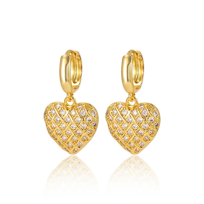 Wholesale Heart  Copper-Plated 18K Inlaid with Zircon Exaggerated  Earrings