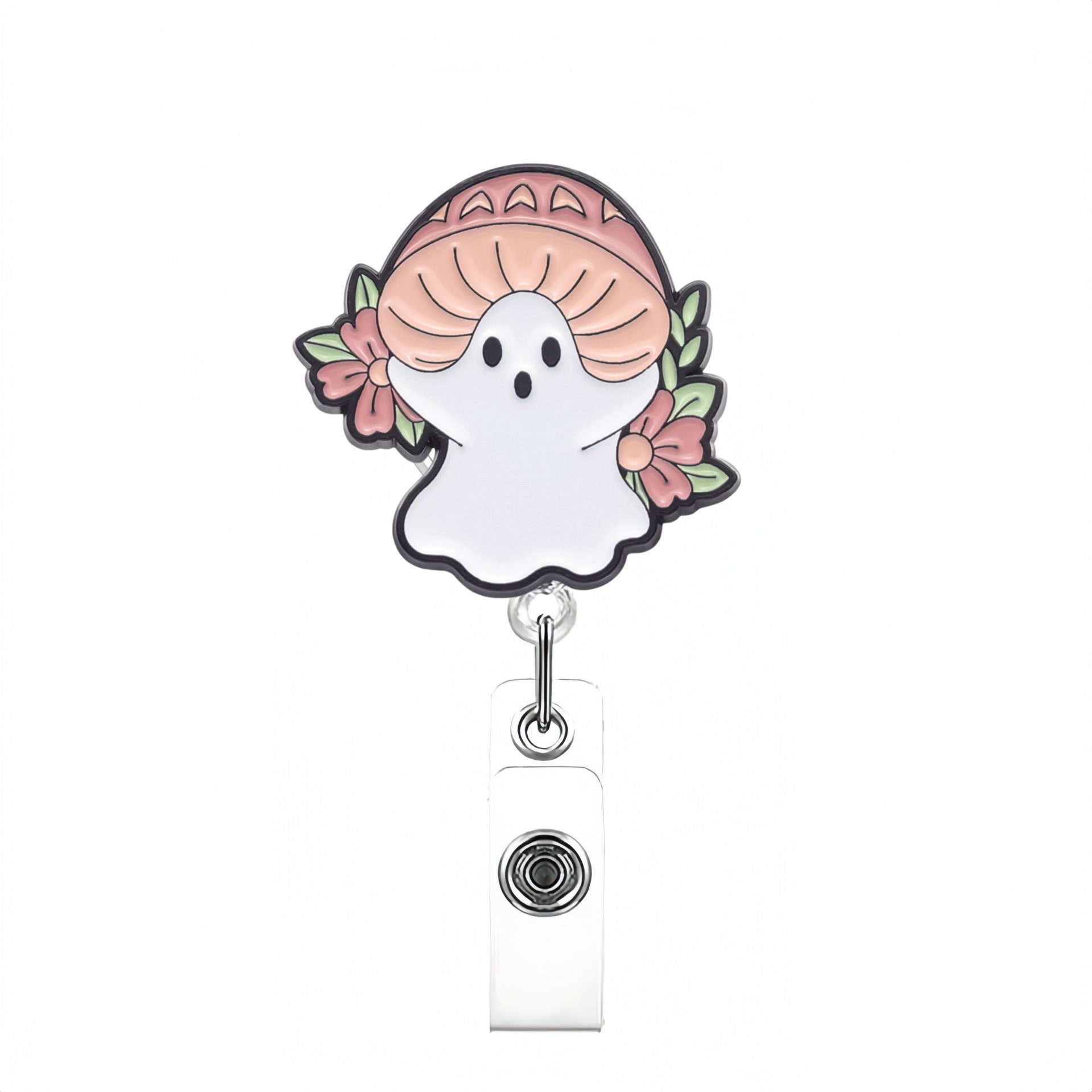 Wholesale Cute White Ghost Retractable Badge Reel with B. O. O.  Design,  Acrylic ID Holder for Nurse Doctor,  Gift