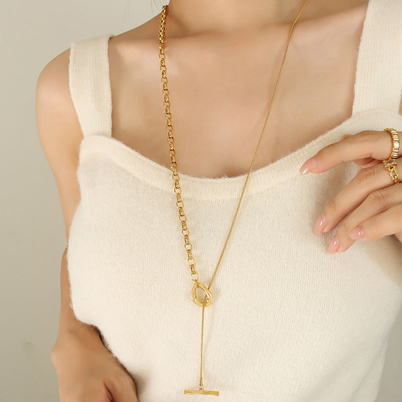 Wholesale Titanium Steel Plated 18K Gold OT Buckle Adjustable Chain Necklace Trendy Fashion Jewelry for Women