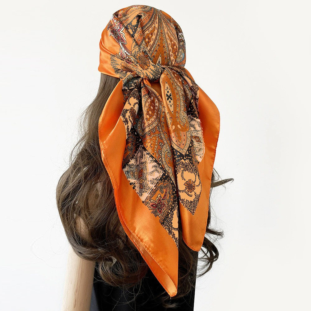Wholesale Big leaf printed 90cm silk scarf