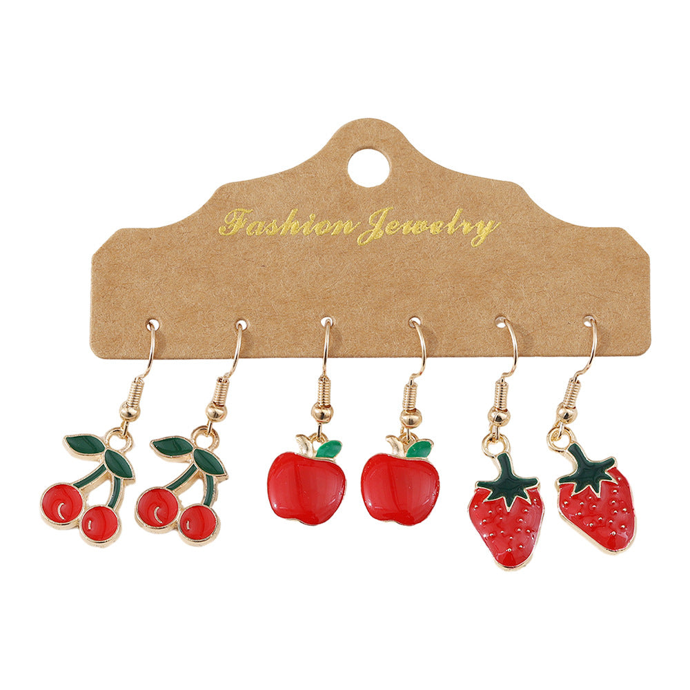 Wholesale Cherry Apple Strawberry Fruit Pendant Oil Drop Earring Set