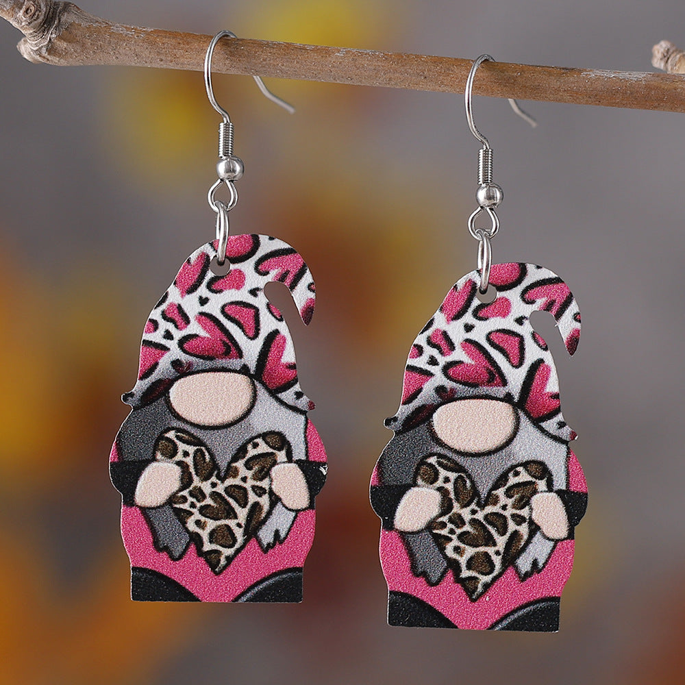 Wholesale Wooden Valentine' s Day Heart-Shaped Dwarf Earrings