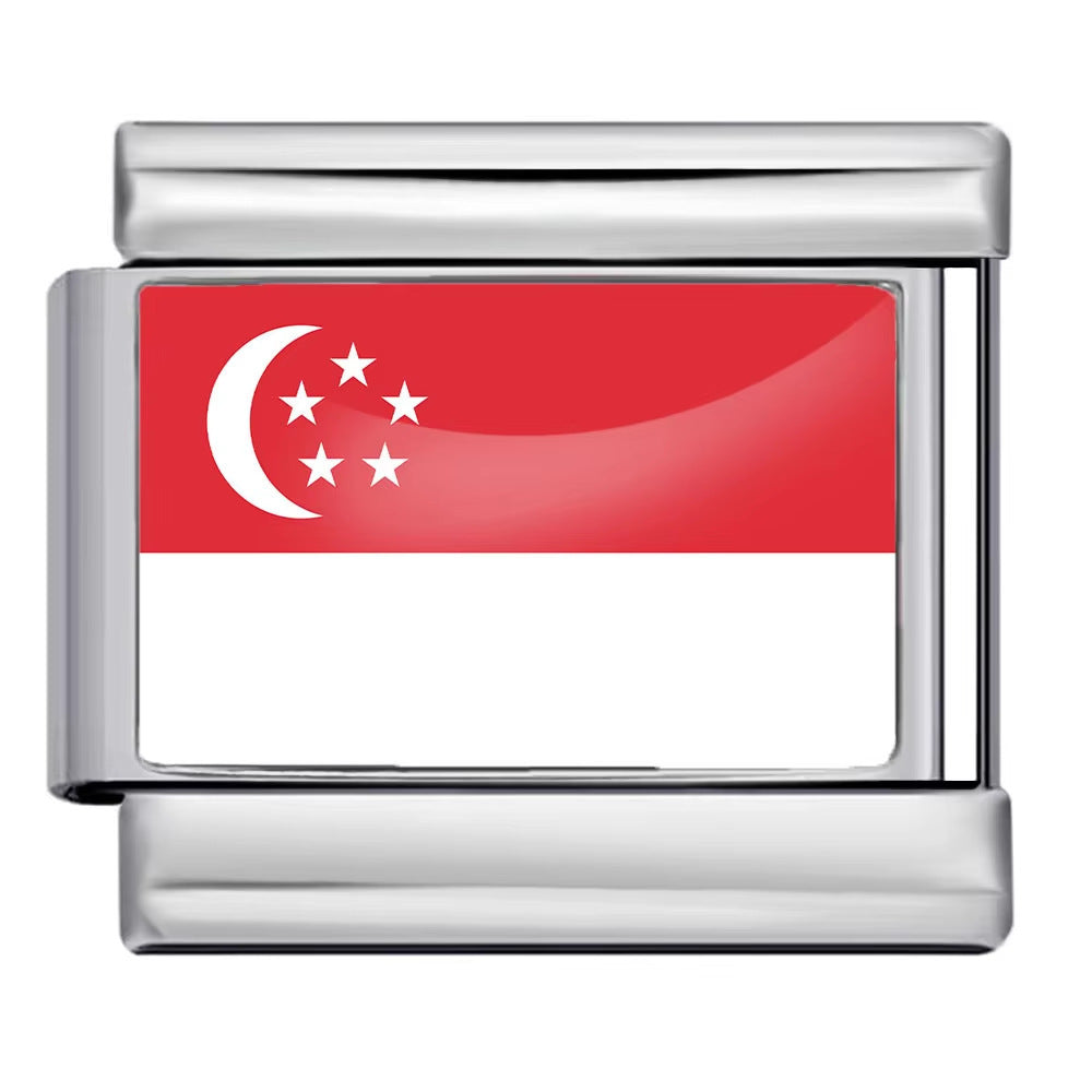 Wholesale 5pcs Italian Charm Bracelet 9mm DIY Splicing World Flag Series Stainless Steel Composable Bracelet