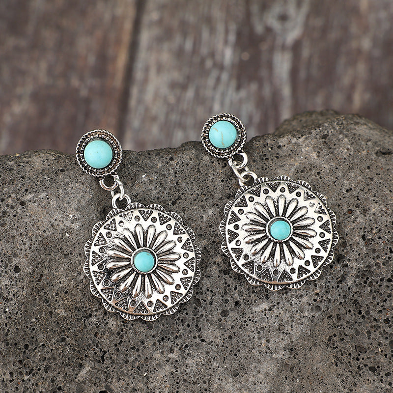 Wholesale Alloy Vintage Sunflower Drop Earrings Retro Style Jewelry Accessory