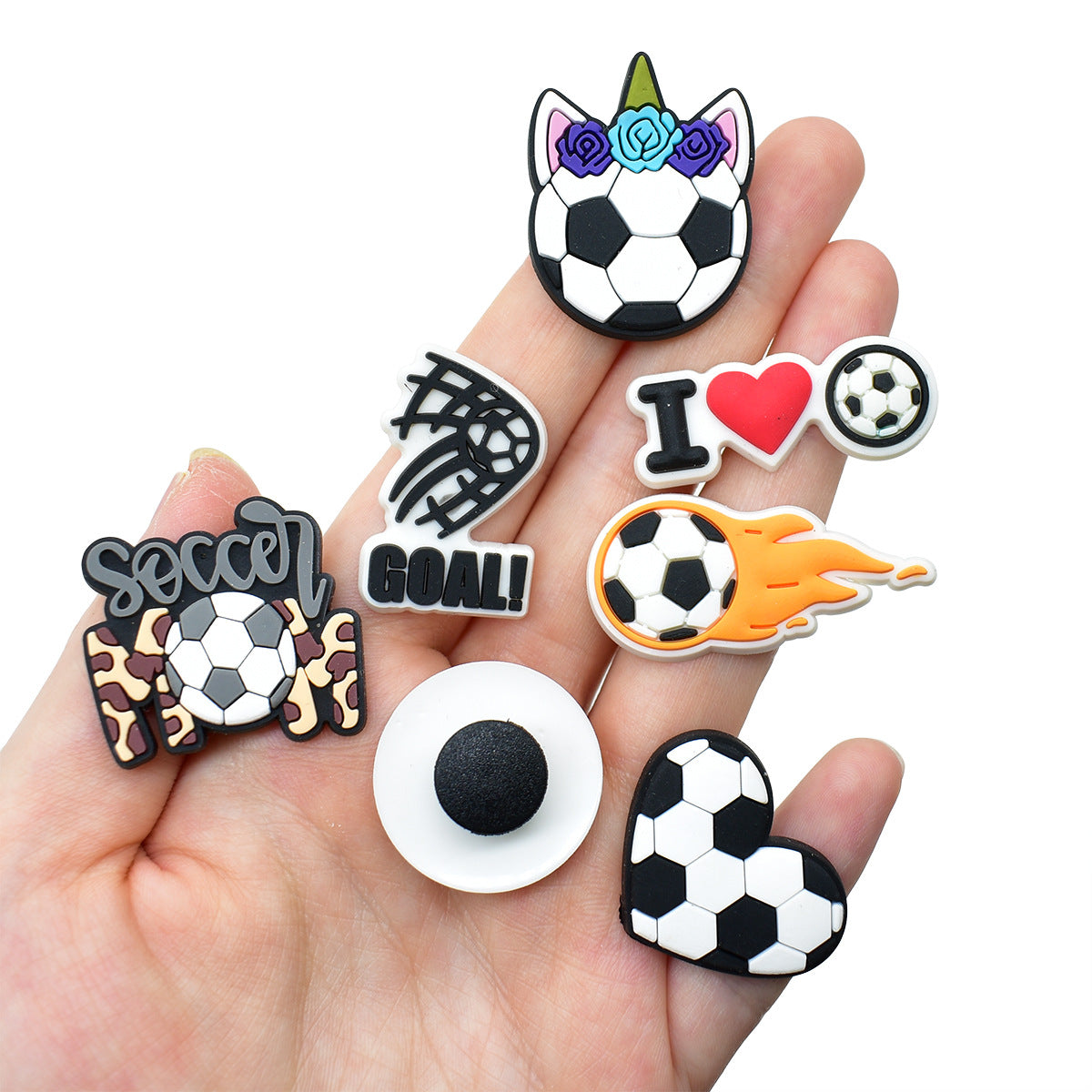 Wholesale Random 100pcs football series  PVC Soft Rubber Shoe Buckle Decoration