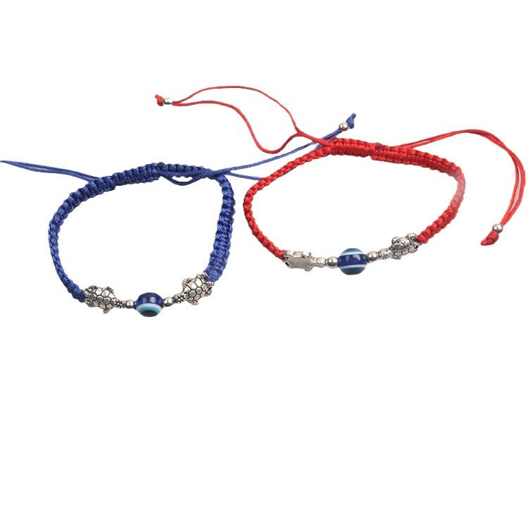 Wholesale Turtle Elephant 9 Round Beads Blue Eyes Red Rope Woven Adjustable Bracelet