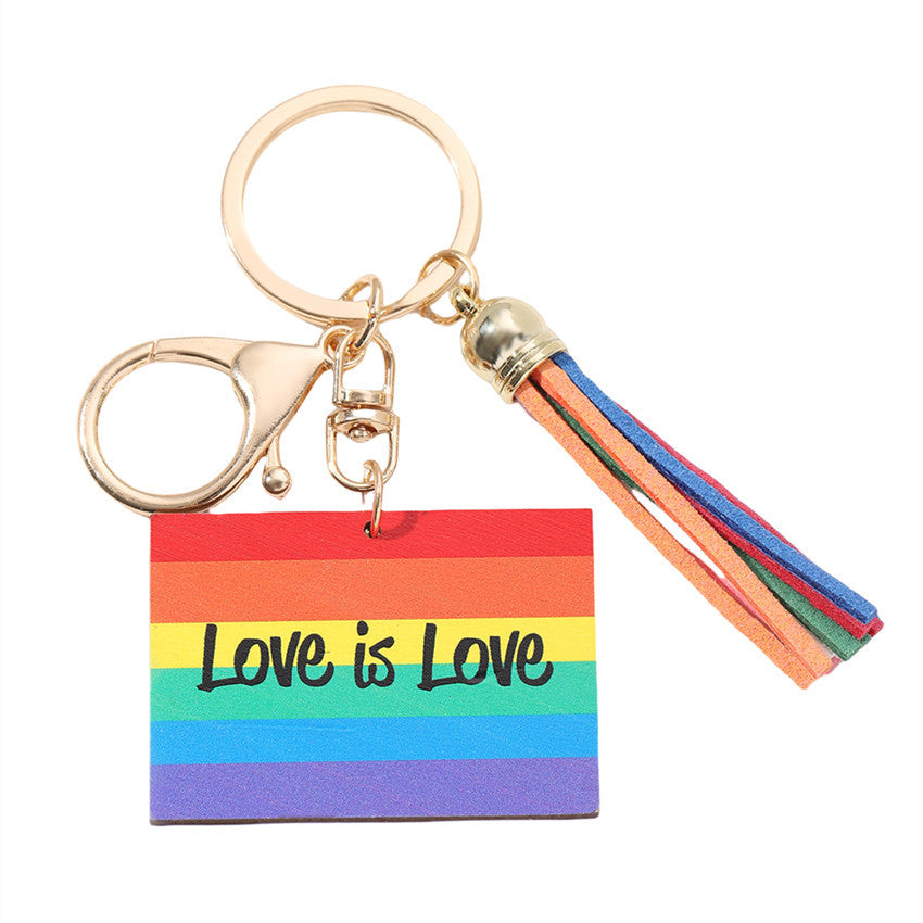 Wholesale LGBT Pride Month Rainbow Tassel Wooden Keychain ACC-KC-RongR041