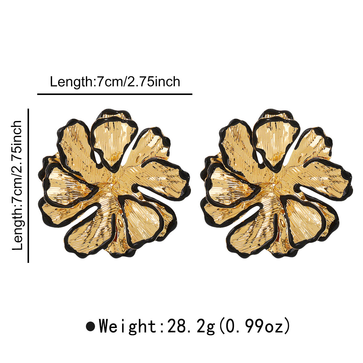 Wholesale retro metal pleats black edge petals exaggerated earrings