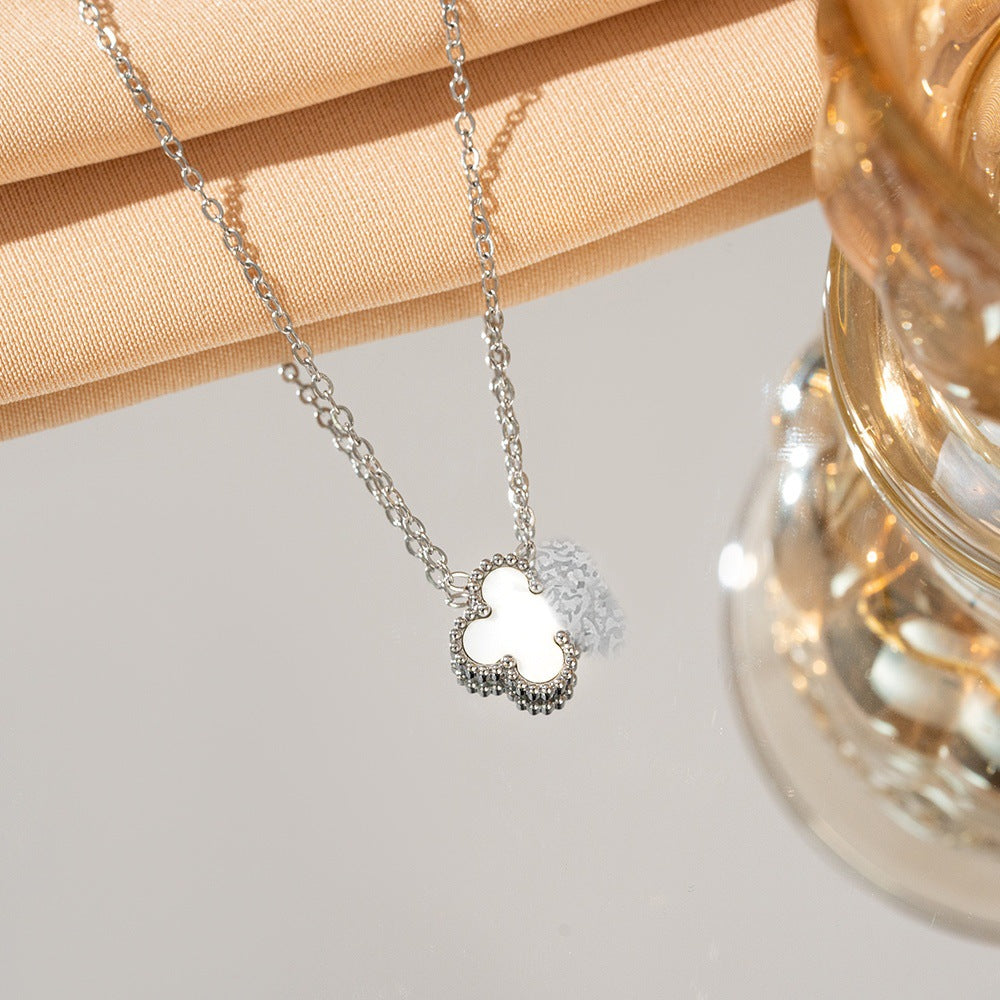Wholesale Titanium Steel Lucky Four Leaf Clover Pendant Necklace Double Sided Mother Of Pearl Design Trendy Jewelry Accessory ACCVIP