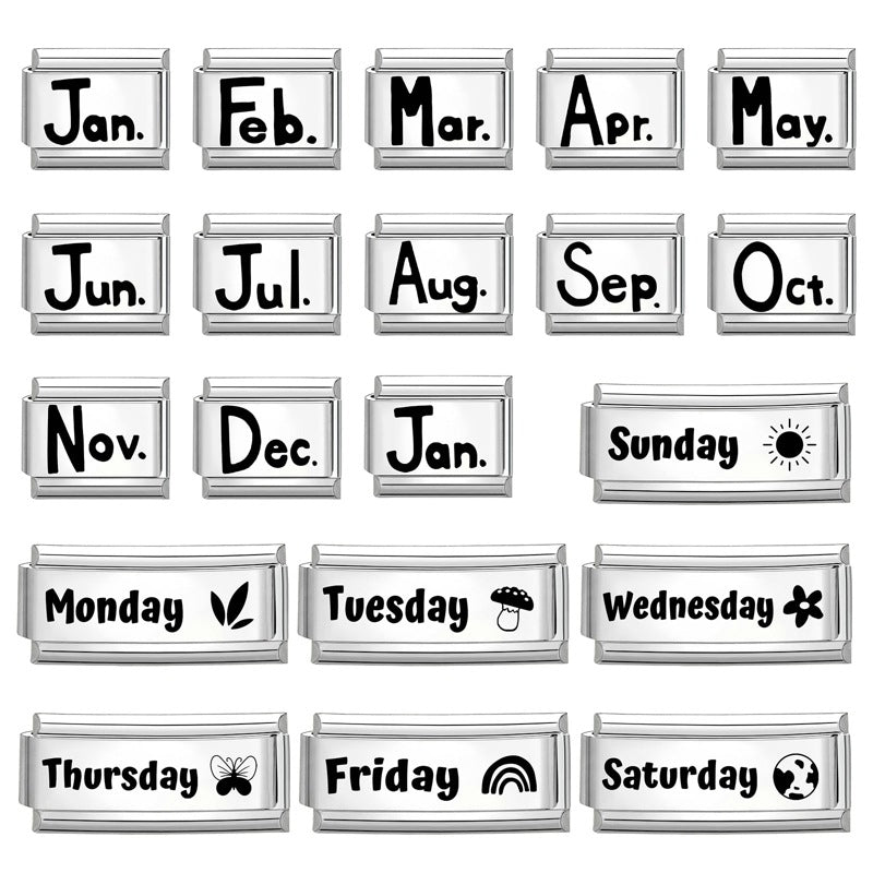 Wholesale Italian Calendar-Themed DIY Modular Bracelet Black White Stainless Steel for Jewelry Accessory Everyday Wear