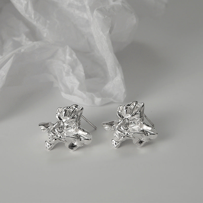 Wholesale Niche Wrinkle Texture Earrings S925 Sterling Silver Tinfoil Texture Earrings ACC-ES-YWE009