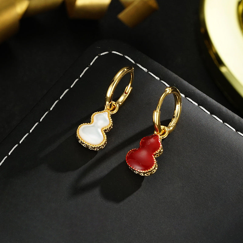 Wholesale  real gold electroplating Ankora red glaze double-sided earrings