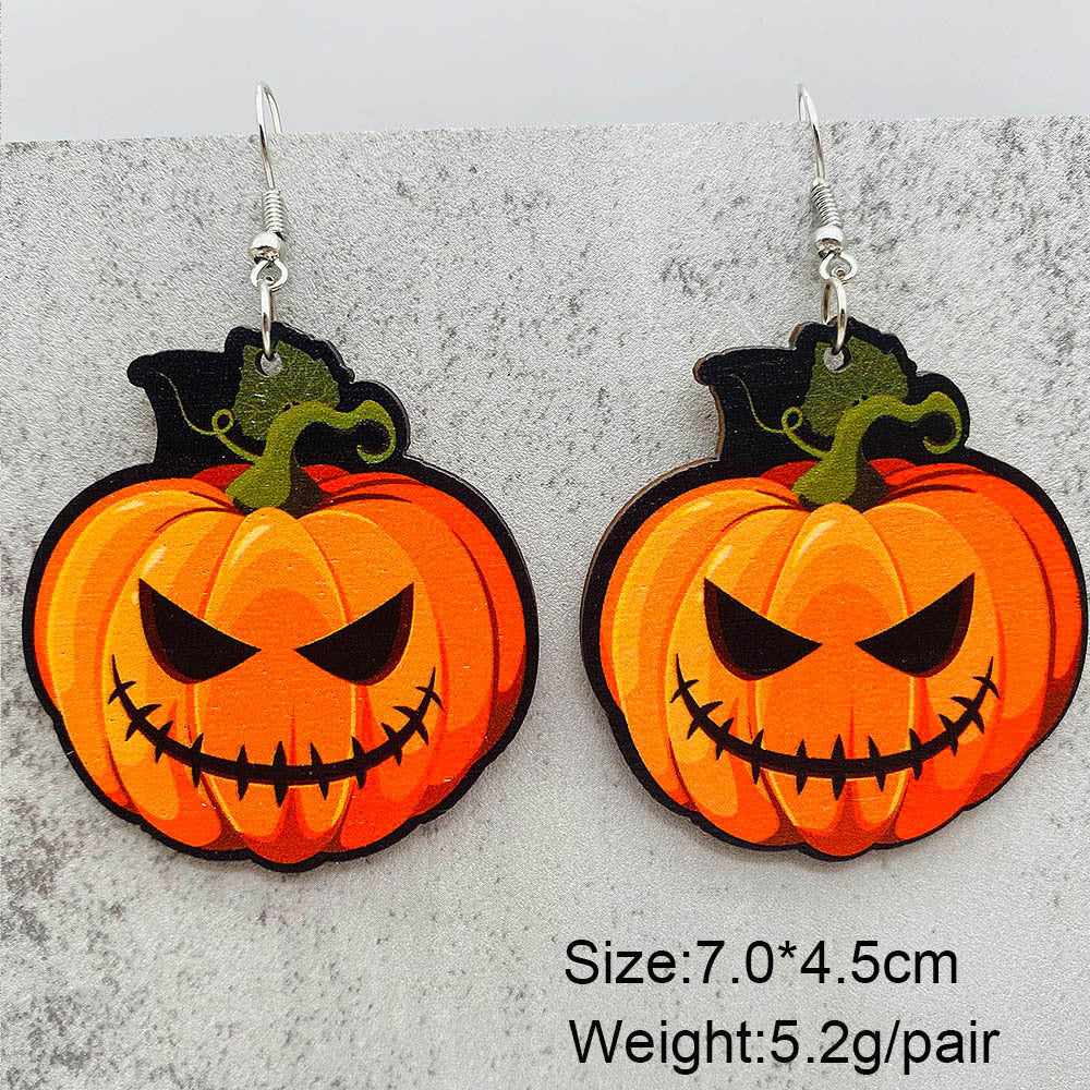Wholesale  Halloween jewelry cartoon bat ghost pumpkin wood earrings