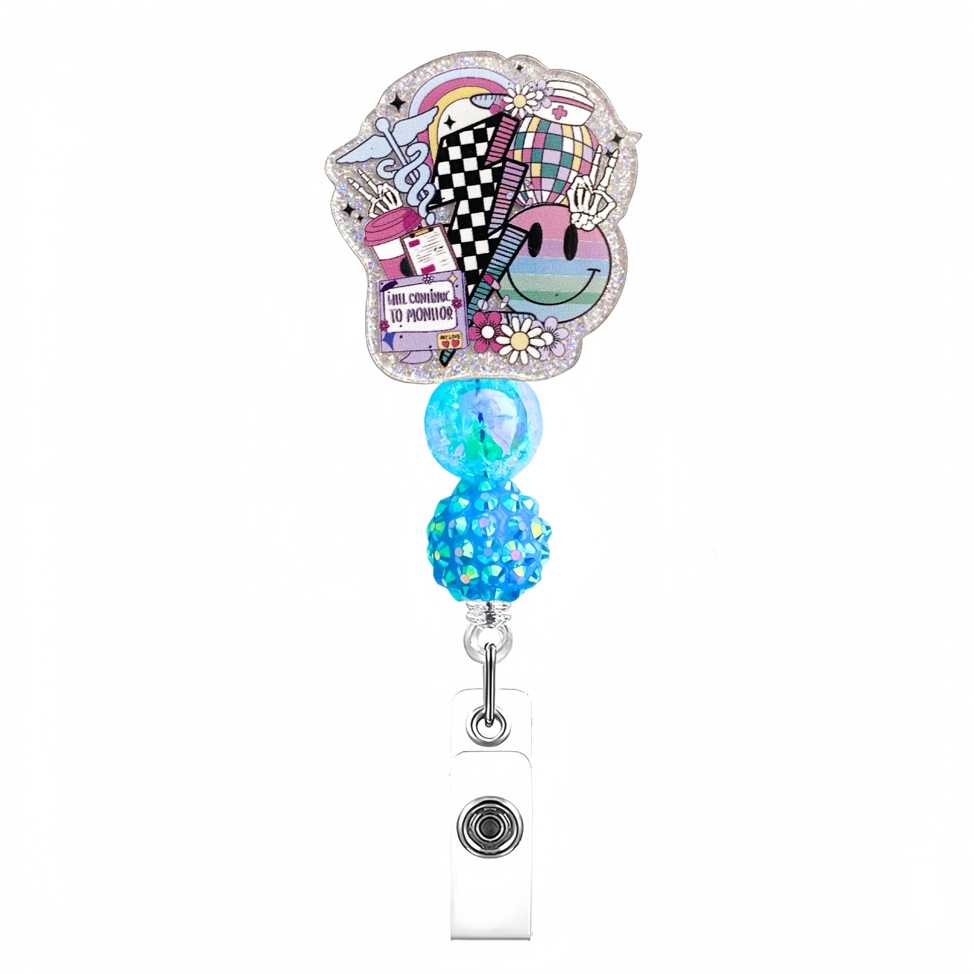 Wholesale Diamond ball with beads Badge Reels Keychains