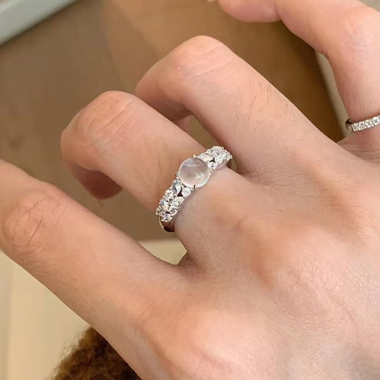 Wholesale New Chinese Style Imitation Moonstone Ring For Women Geometric Adjustable Fashion Jewelry Accessory Chic Gift For Everyday Wear