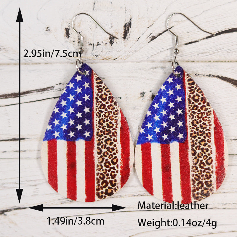 Wholesale Independence Day Sunflower Horse Eagle Leopard Print Cross Lips Love Heart Women Leather Earrings