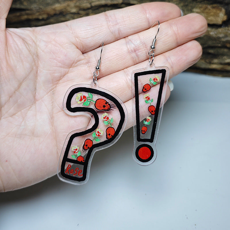 Wholesale Punk Red Skull Rose Question Mark Earrings