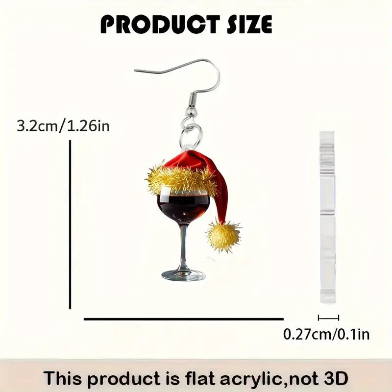 Wholesale  Christmas Hat Wine Glass Acrylic Flat Earrings