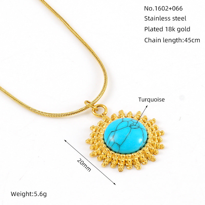 Wholesale Titanium Steel Turquoise Pendant Necklace for Women,  Geometric Star Chain,  Trendy Fashion Accessory
