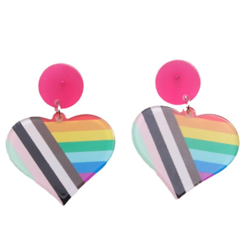 Wholesale Irregular Rainbow Bagua Acrylic Heart Shaped Earrings ACC-ES-DA011