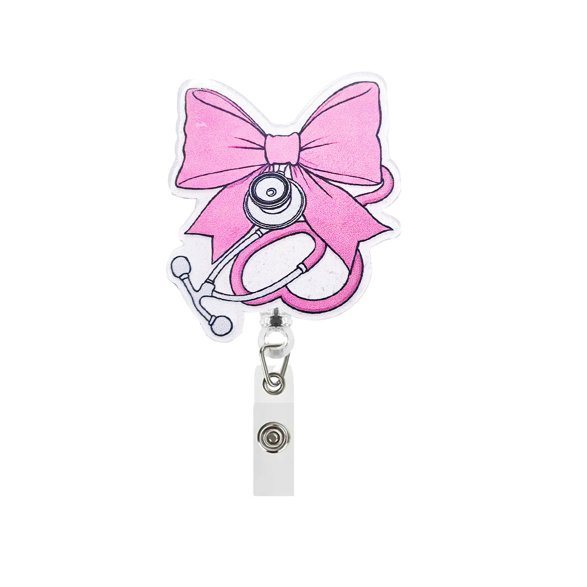 Wholesale retractable easy-pull buckle acrylic Christmas bow  Badge Reels