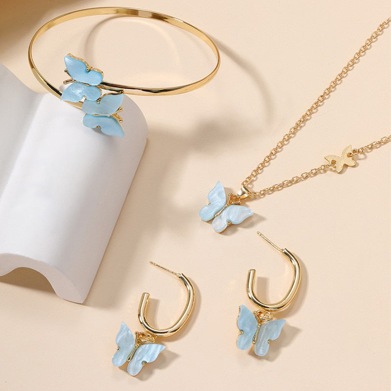 Wholesale  alloy butterfly earrings bracelet necklace four jewelry