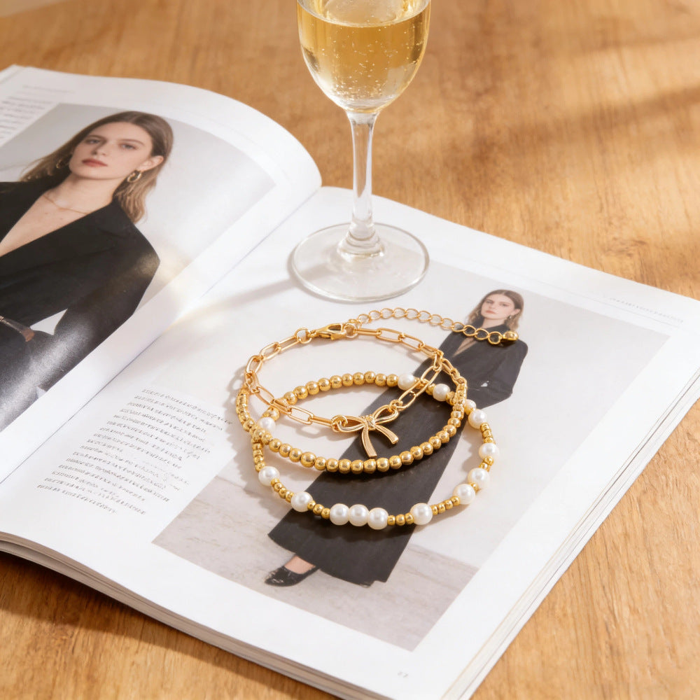 Wholesale Alloy Man-made Pearl Bow Bracelet