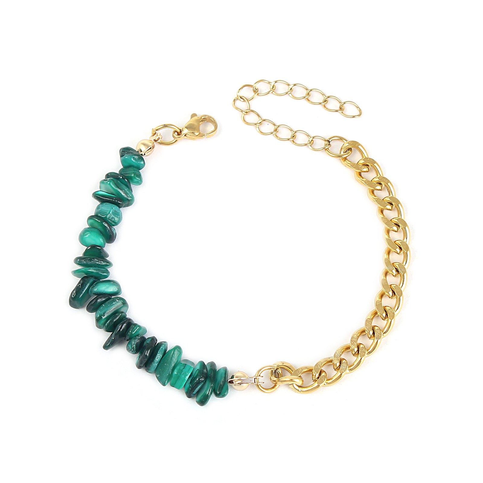 Wholesale Color Irregular Natural Shell Golden Stainless Steel Double Hand Bracelet