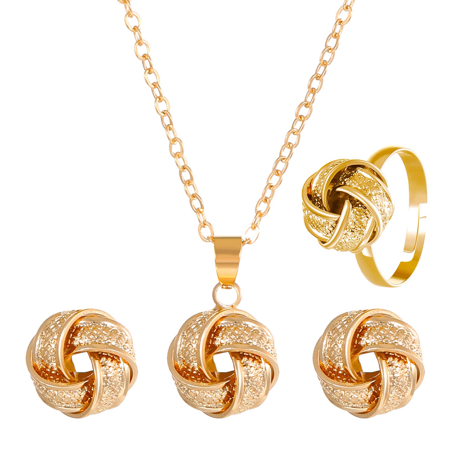 Wholesale Stylish Women S Twisted Knot Jewelry Set With Alloy Necklace Earrings Ring Fashion Everyday Accessory Boutique Resale