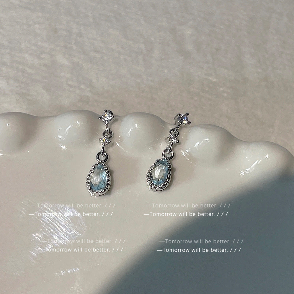 Wholesale Electroplated Alloy Blue Drop Zircon Earrings Retro Style Fashion Accessory
